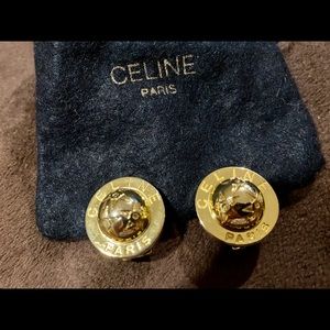 Vintage Celine Paris Gold Plated Circke Earrings